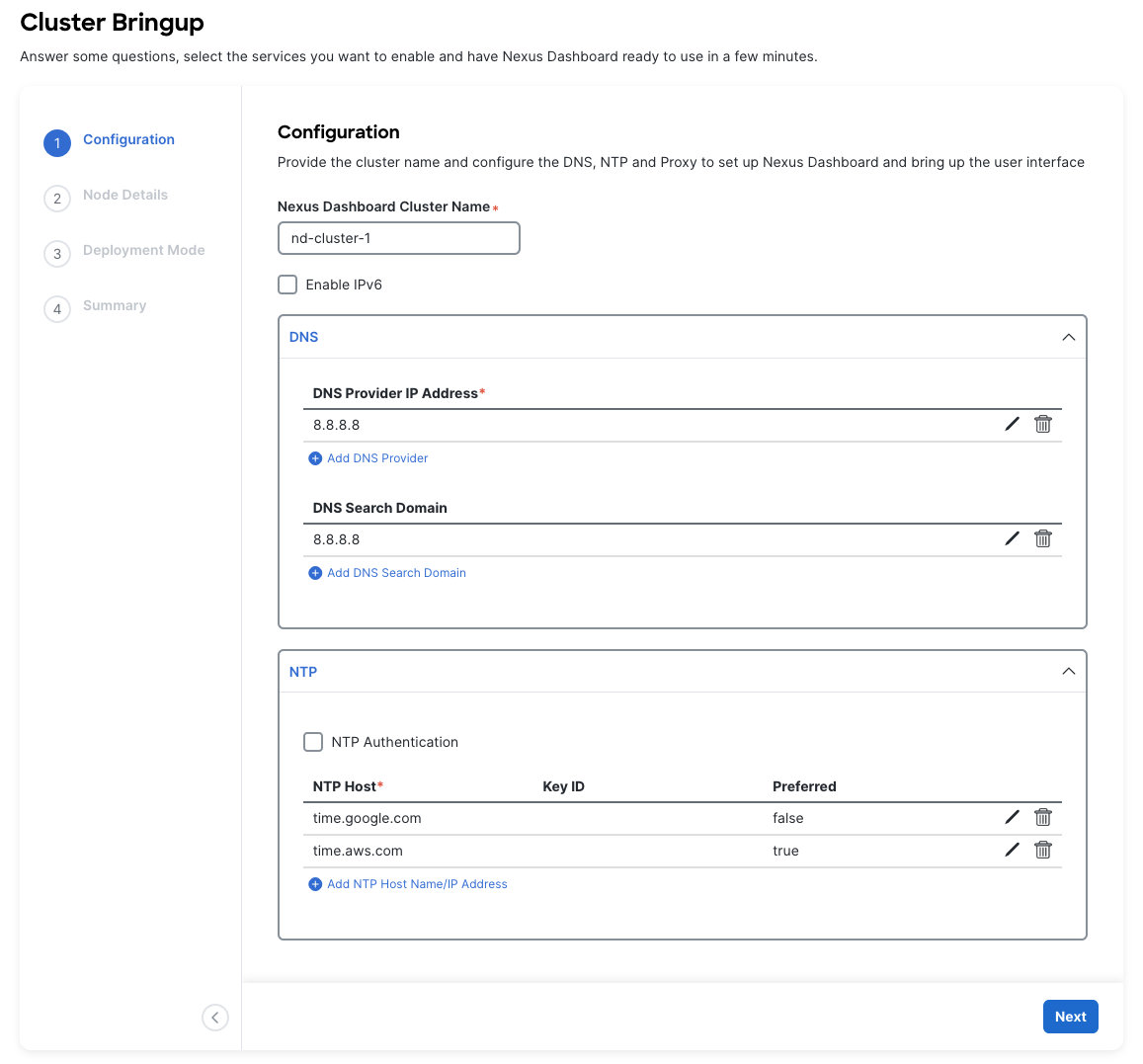 Cluster Bringup Config 1
