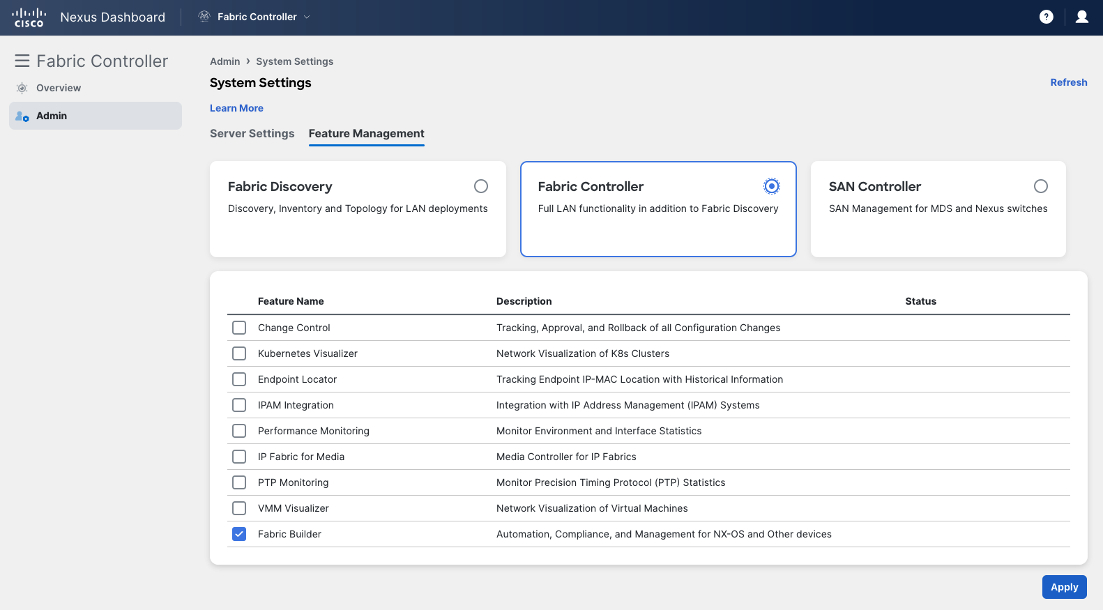 ND Feature Management Sub Features
