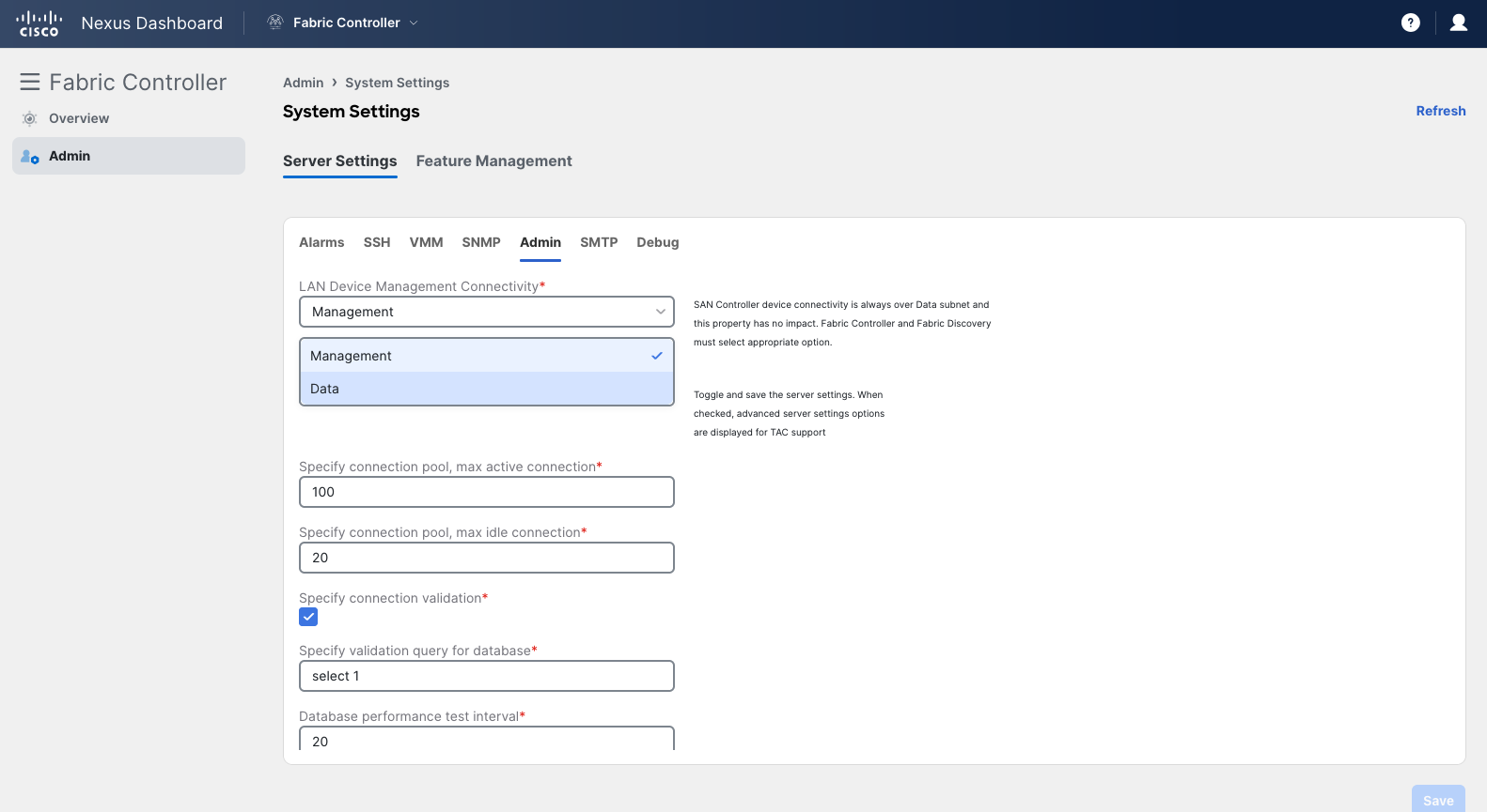 ND Settings LAN Management Interface