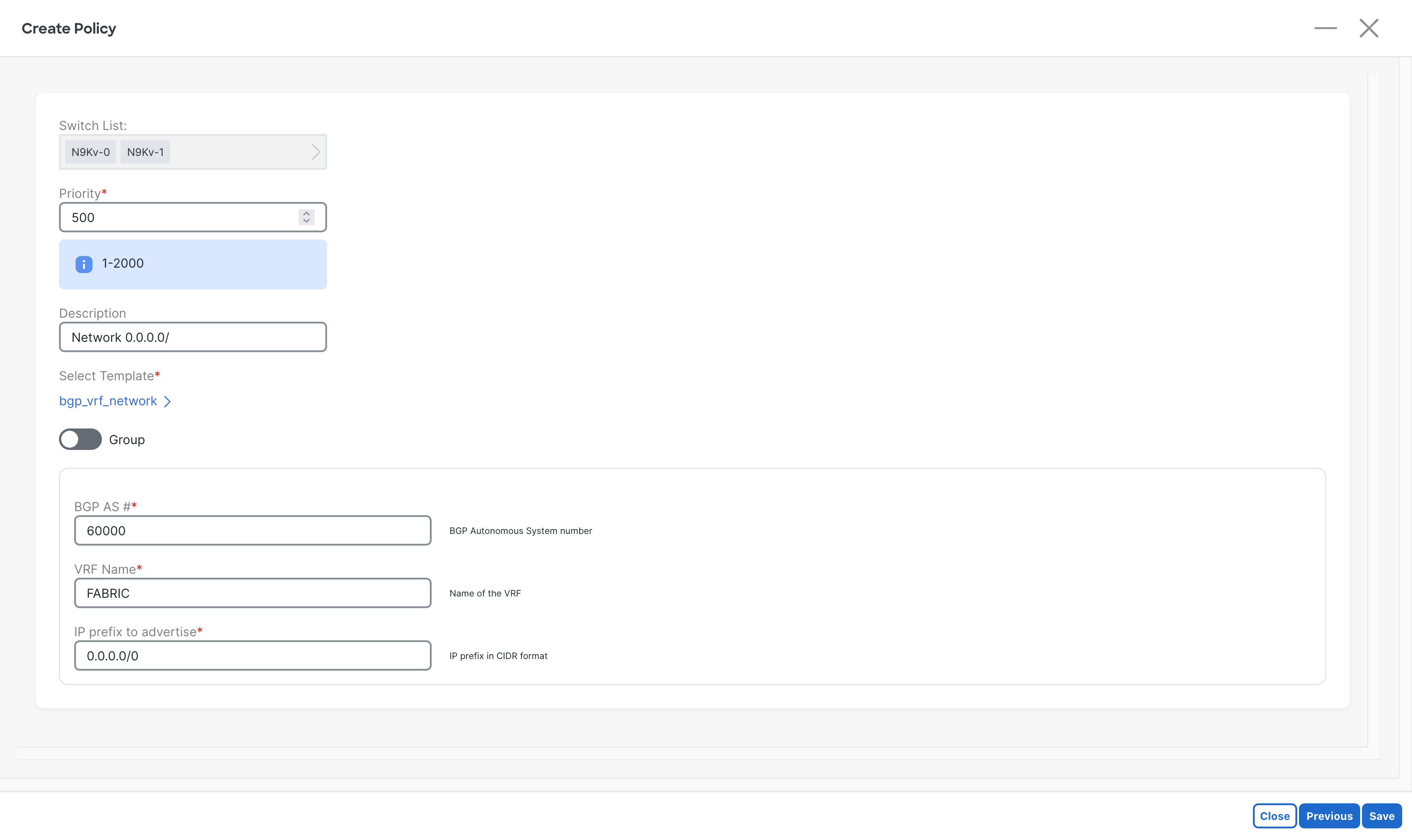 NDFC eBGP 0.0.0.0 Advertise