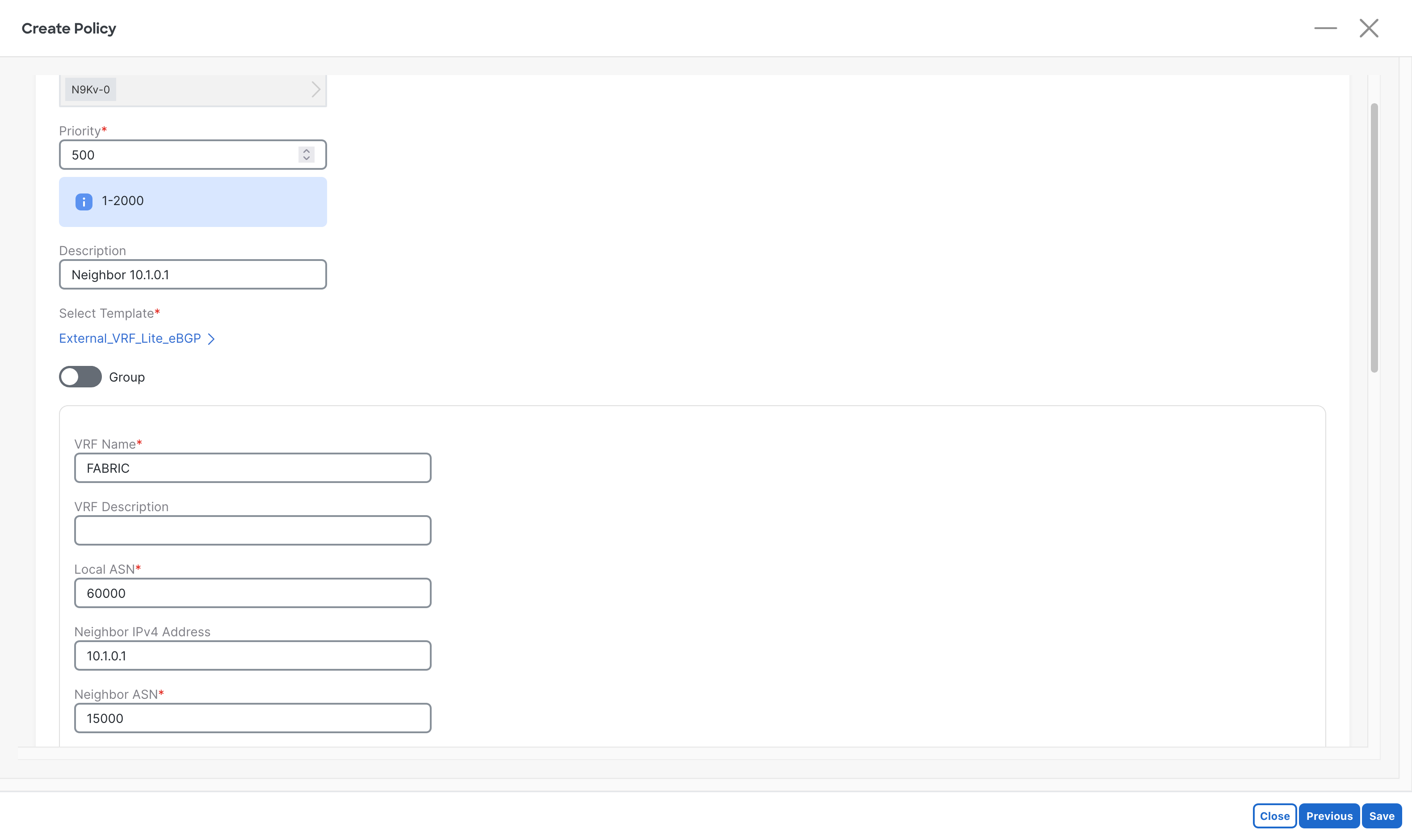 NDFC eBGP VRF-Lite Policy